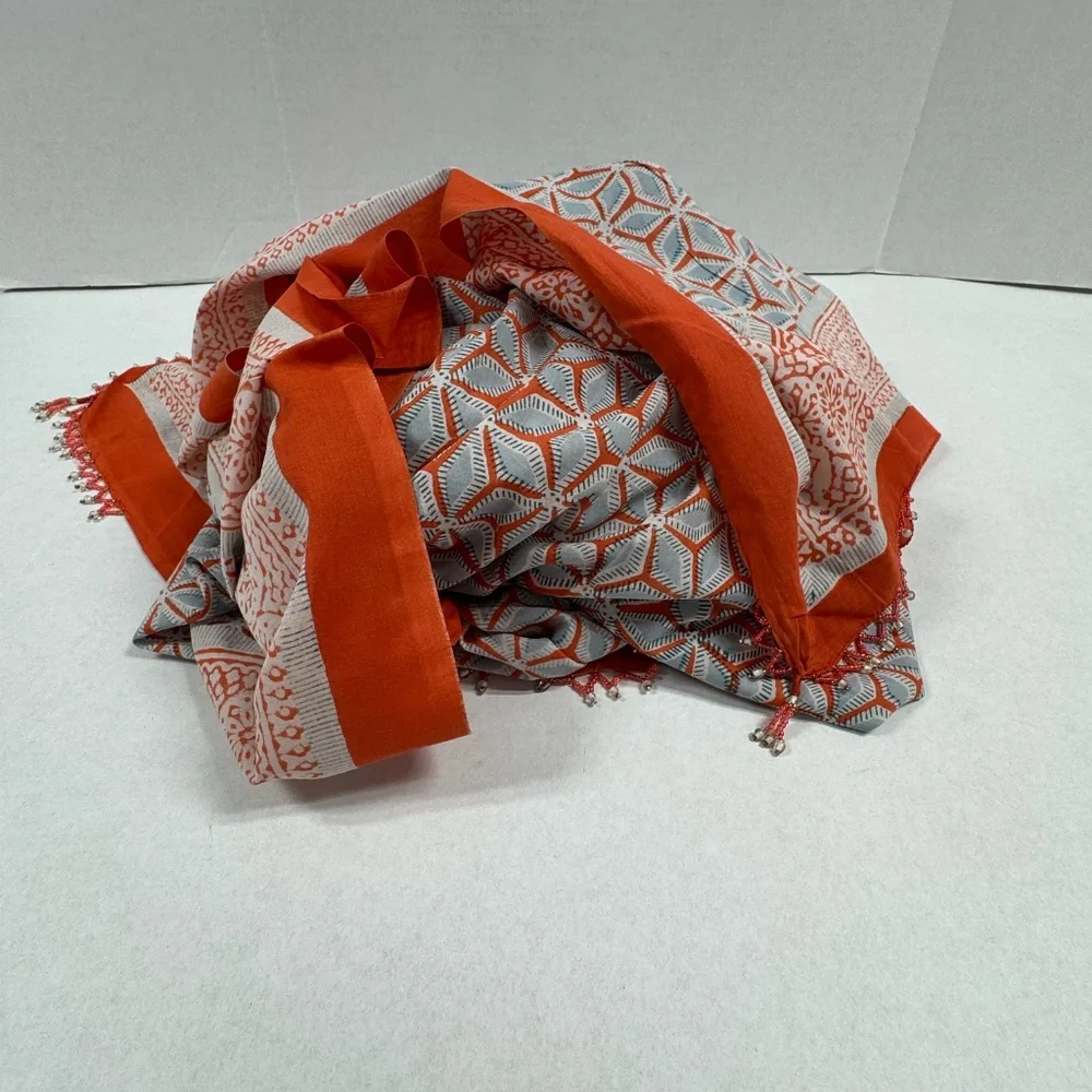 Bold Orange/Red Geometric Prints Patterns Scarf or Sarong - 73